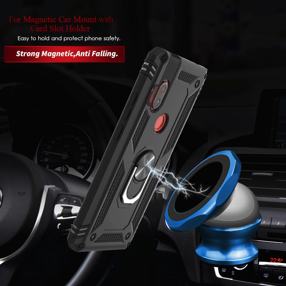 Protectores para celular  para Motorola  One Hyper Funda reforzada con anillo v2 Negro